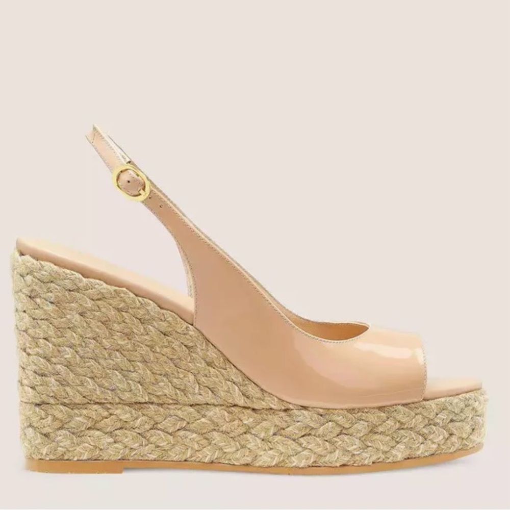Stuart Weitzman 
Island Peep-Toe Espadrille Wedge with box and shoe bag